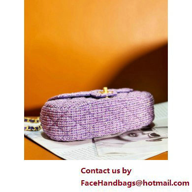 Chanel Tweed  &  Gold-Tone Metal Bag with Top Handle AS4569 Purple 2025